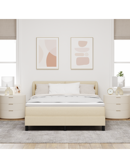 Letto a Box con Materasso Crema 160x200 cm Tessuto