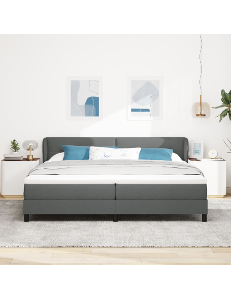 Letto con Rete e Materasso Grigio Scuro 200x200 cm in Tessuto