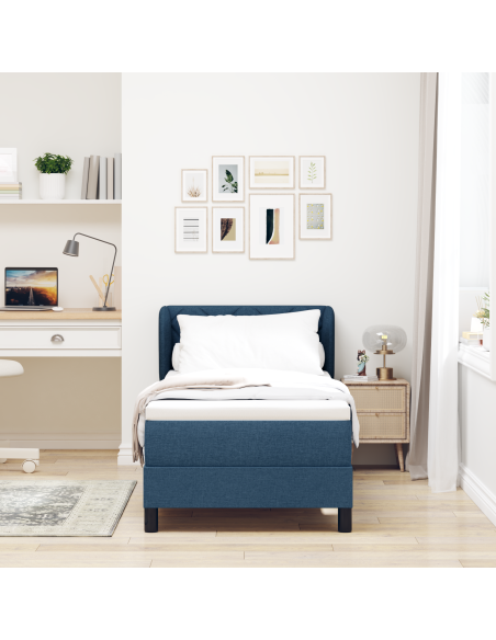 Letto a Box con Materasso Blu 80x200 cm in Tessuto