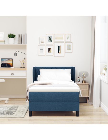 Letto con Contenitore e Materasso  Blu 90x200 cm Tessuto