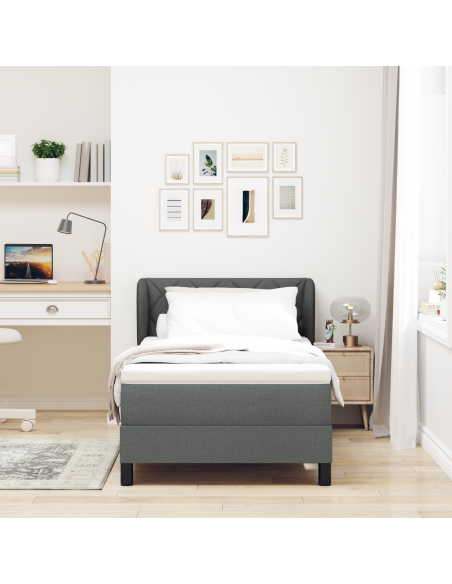 Letto Box Spring con Materasso vitaXL Grigio Scuro 100x200 cm in Tessuto
