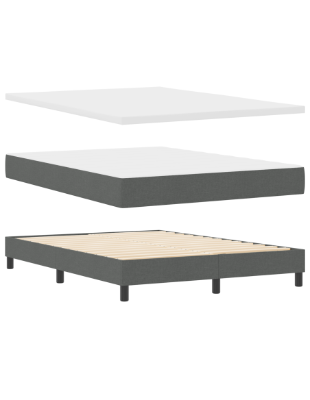 Letto Box Spring  con Materasso - Grigio Scuro, 140x190 cm, Tessuto