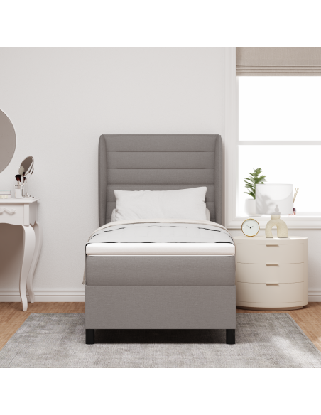 Letto Box Spring  con Materasso in Tortora, 90x190 cm, Tessuto