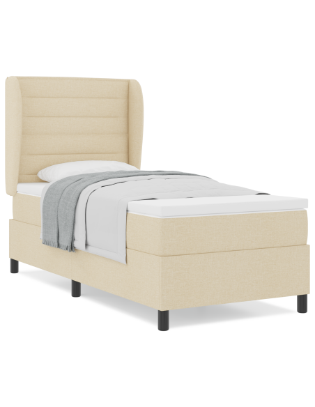 Letto Box Spring con Materasso in Panna, 100x200 cm, Tessuto