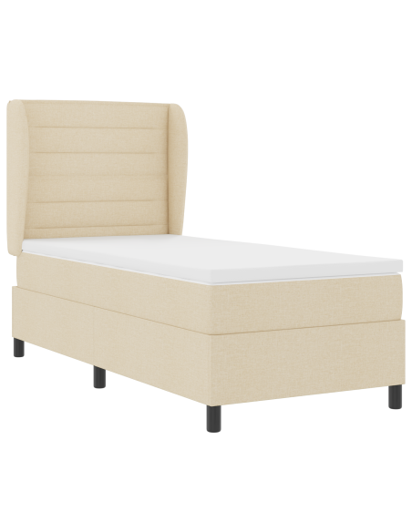 Letto Box Spring con Materasso in Panna, 100x200 cm, Tessuto