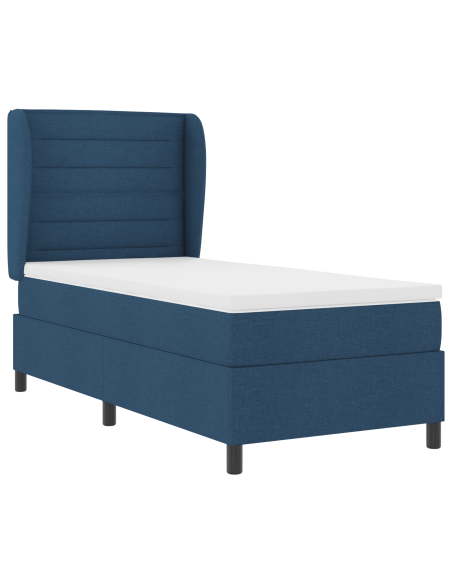 Letto a Molle Blu con Materasso 100x200 cm in Tessuto