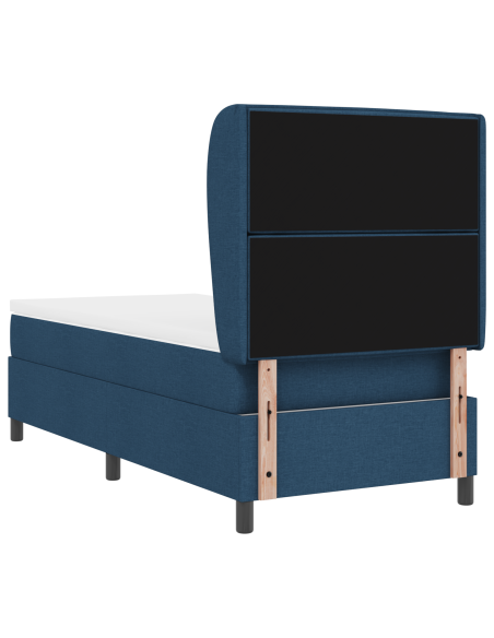 Letto a Molle Blu con Materasso 100x200 cm in Tessuto