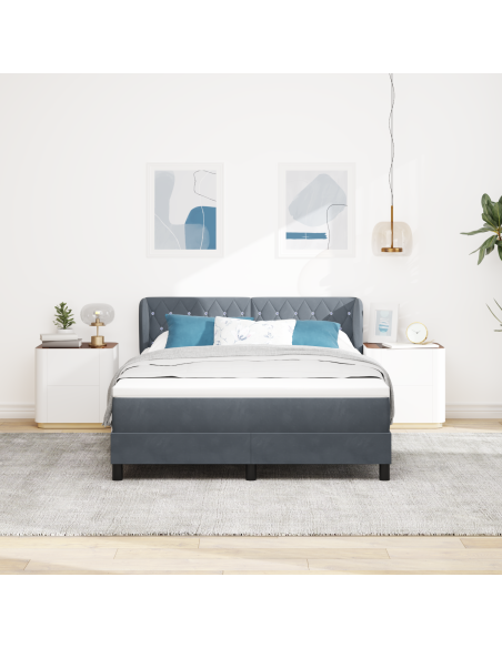 Letto Box Spring con Materasso Grigio Scuro 140x190 cm in Velluto