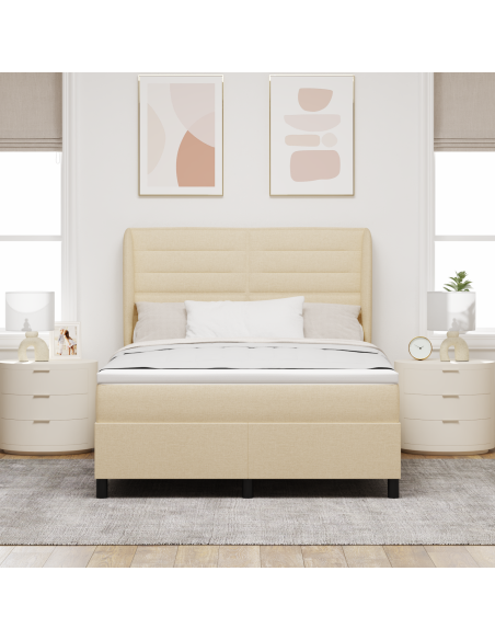 letto a box spring  con materasso crema 140x190 cm in tessuto