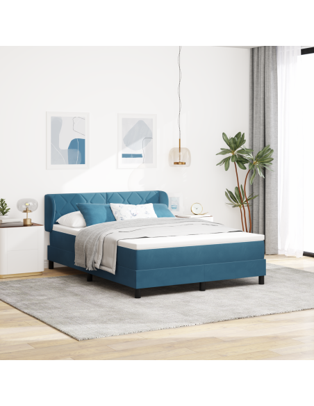 Letto Box Spring con Materasso Blu Scuro 140x200 cm Velluto