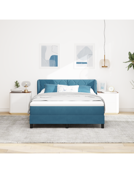 Letto Box Spring con Materasso Blu Scuro 140x200 cm Velluto