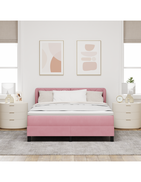 Letto Box Spring  con Materasso Rosa 140x200 cm in Velluto