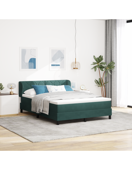 Letto a molle con materasso Verde scuro 160 x 200 cm Velluto