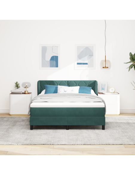 Letto Box Spring con Materasso Verde Scuro 160x200 cm in Velluto