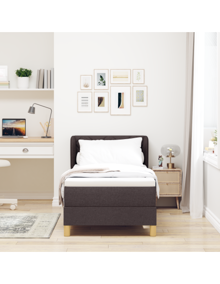 Letto con Box Spring e Materasso - Marrone Scuro, 80x200 cm, Tessuto