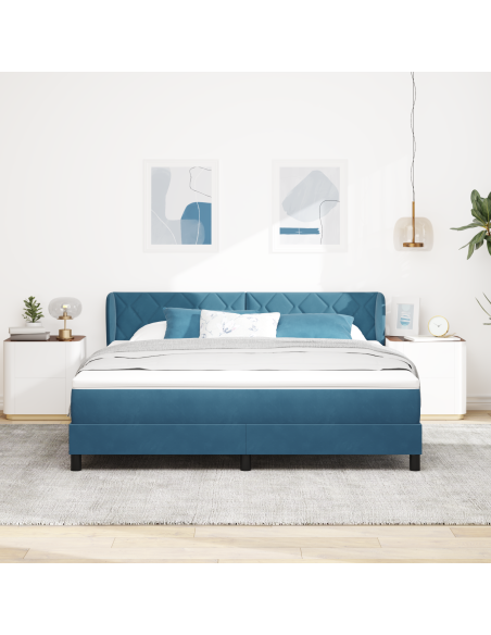 Letto Box Spring con Materasso Blu Scuro 180x200 cm Velluto