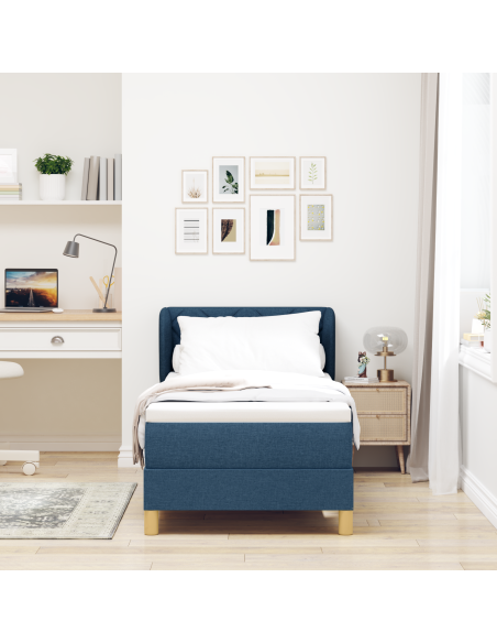 Letto Box Spring con Materasso - Blu - 80x200 cm - Tessuto