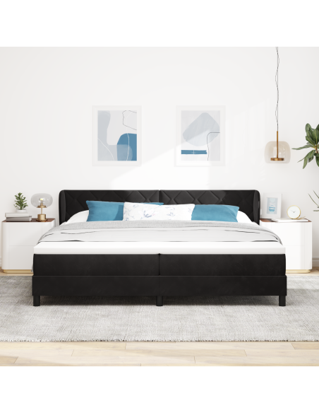 Letto Box Spring con Materasso Nero 200x200 cm in Velluto