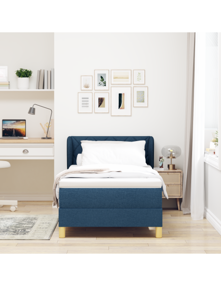Letto con Materasso Box Spring  - Blu - 90x190 cm - Tessuto