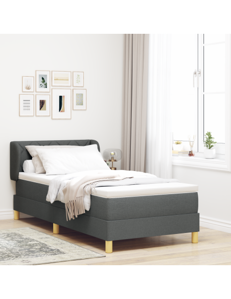 Letto a Molle con Materasso  in Grigio Scuro, 90x200 cm, Tessuto