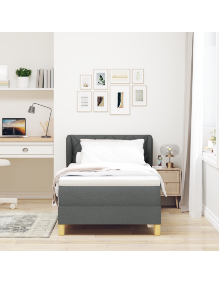Letto a Molle con Materasso  in Grigio Scuro, 90x200 cm, Tessuto