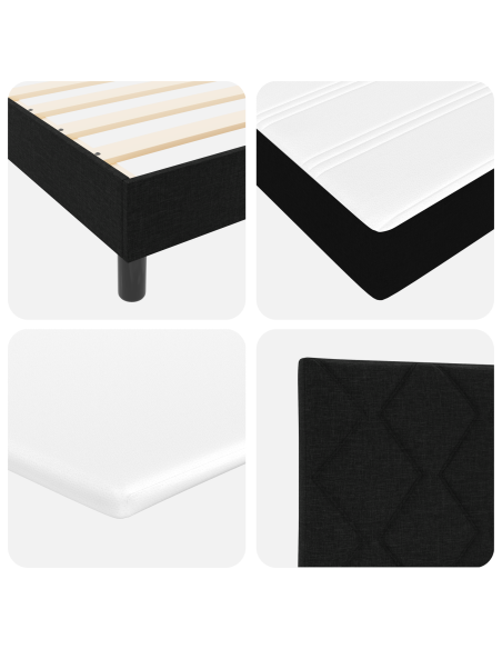 Letto Box Spring Nero con Materasso , 200x200 cm, Tessuto