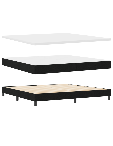 Letto Box Spring Nero con Materasso , 200x200 cm, Tessuto