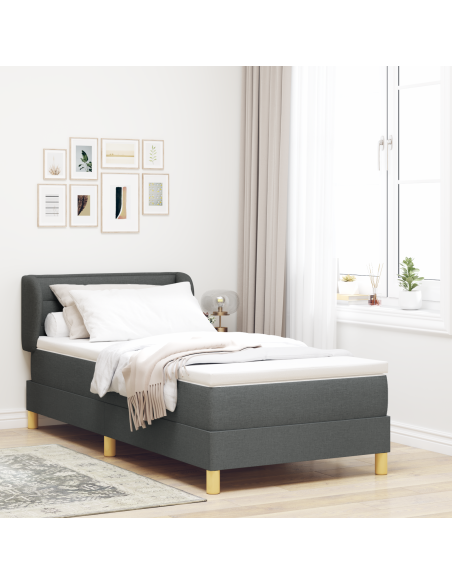 Letto Box Spring con Materasso Grigio Scuro 90x200 cm in tessuto