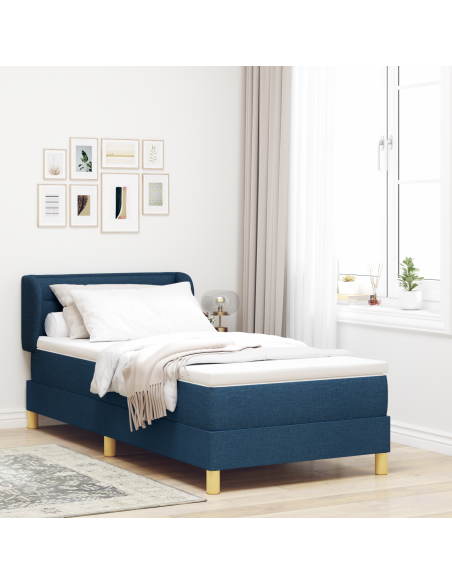 Letto Box Spring con Materasso Blu 90x200 cm Tessuto