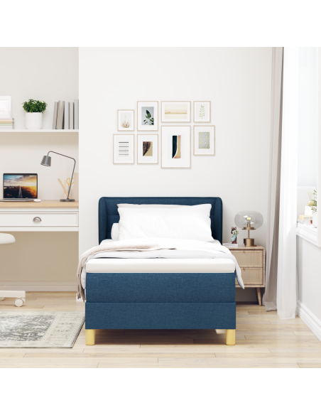 Letto Box Spring con Materasso Blu 90x200 cm Tessuto