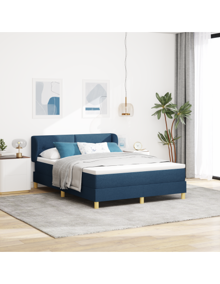 Letto Box Spring con Materasso Blu 140x200 cm in Tessuto