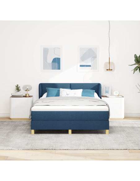 Letto Box Spring con Materasso Blu 140x200 cm in Tessuto