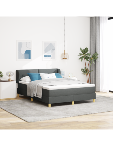 Letto Box Spring  con materasso in grigio scuro, 160x200 cm in tessuto