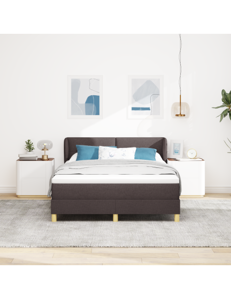 Letto Box Spring con Materasso - Marrone Scuro, 160x200 cm, Tessuto
