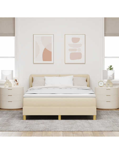 letto box spring  con materasso in crema, 160x200 cm in tessuto