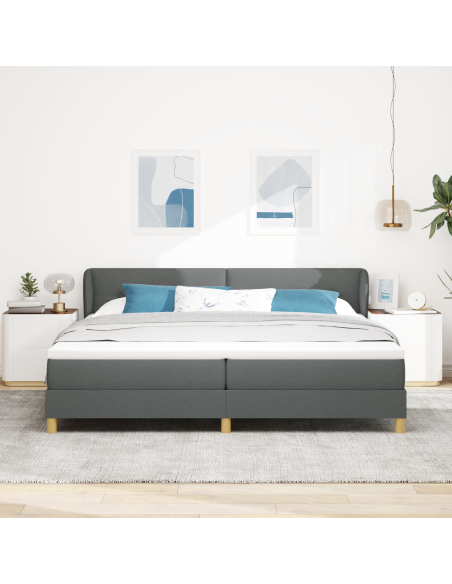 Letto a Materasso Box Spring  - Grigio Scuro, 200x200 cm in Tessuto