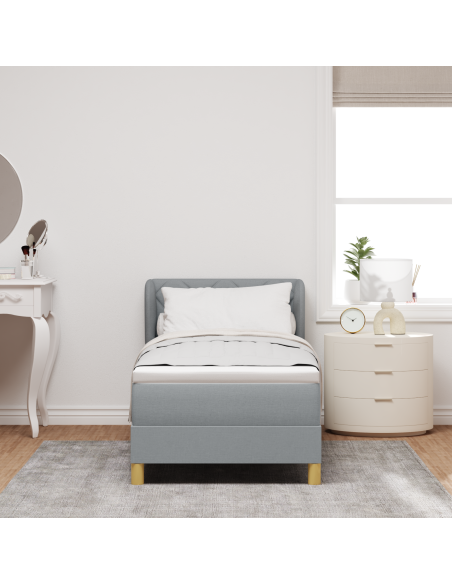 Letto Box Spring con Materasso Grigio Chiaro 80x200 cm in Tessuto