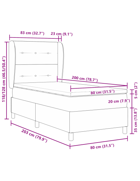 Letto Box Spring con Materasso Grigio Chiaro 80x200 cm in Velluto