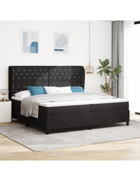 Letto a Molle con Materasso  Nero 200x200 cm Velluto