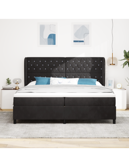 Letto a Molle con Materasso  Nero 200x200 cm Velluto