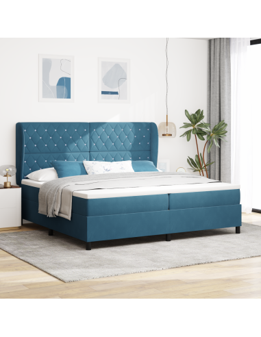 Letto a molle con materasso Blu Scuro 200 x 200 cm Poliestere