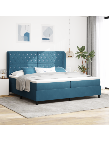 Letto Box Spring  con Materasso Blu Scuro 200x200 cm Velluto