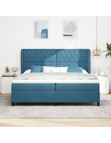 Letto Box Spring  con Materasso Blu Scuro 200x200 cm Velluto