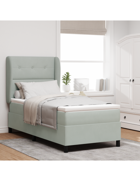 Letto Box Spring con Materasso Grigio Chiaro 80x200 cm in Velluto
