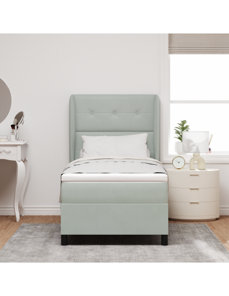 Letto Box Spring con Materasso Grigio Chiaro 80x200 cm in Velluto