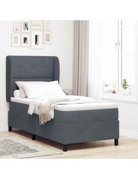 Letto Box Spring con Materasso Grigio Scuro 80x200 cm Velluto