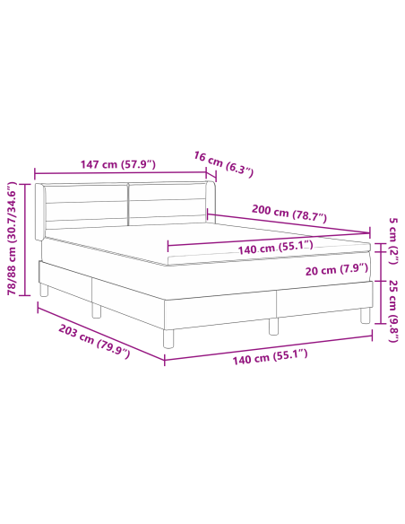 Letto con Box Spring e Materasso Grigio Chiaro 140x200 cm in Tessuto