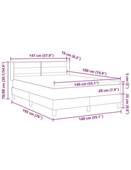 Letto a Box Spring  con Materasso Blu 140x190 cm Tessuto