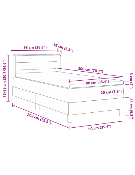 Letto a molle con testiera Grigio chiaro 200 x 90 cm Poliestere