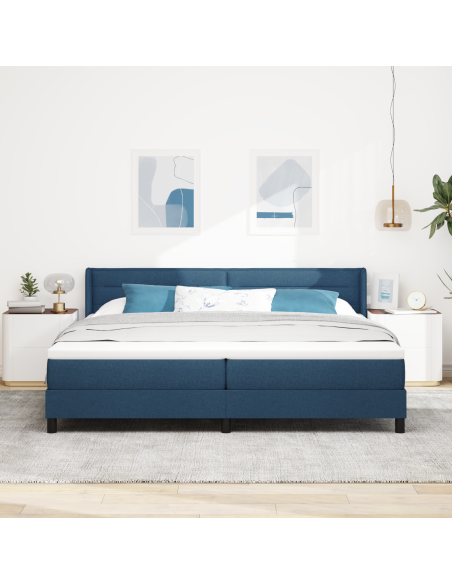 Letto a Molle e Materasso Blu 200x200 cm Tessuto